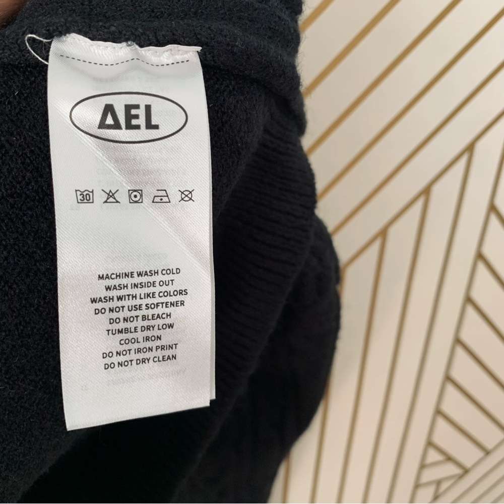 Aelfric Eden Retro 90s Cable Knit Fisherman Sweater ribbed hems black Small S - Picture 6 of 11